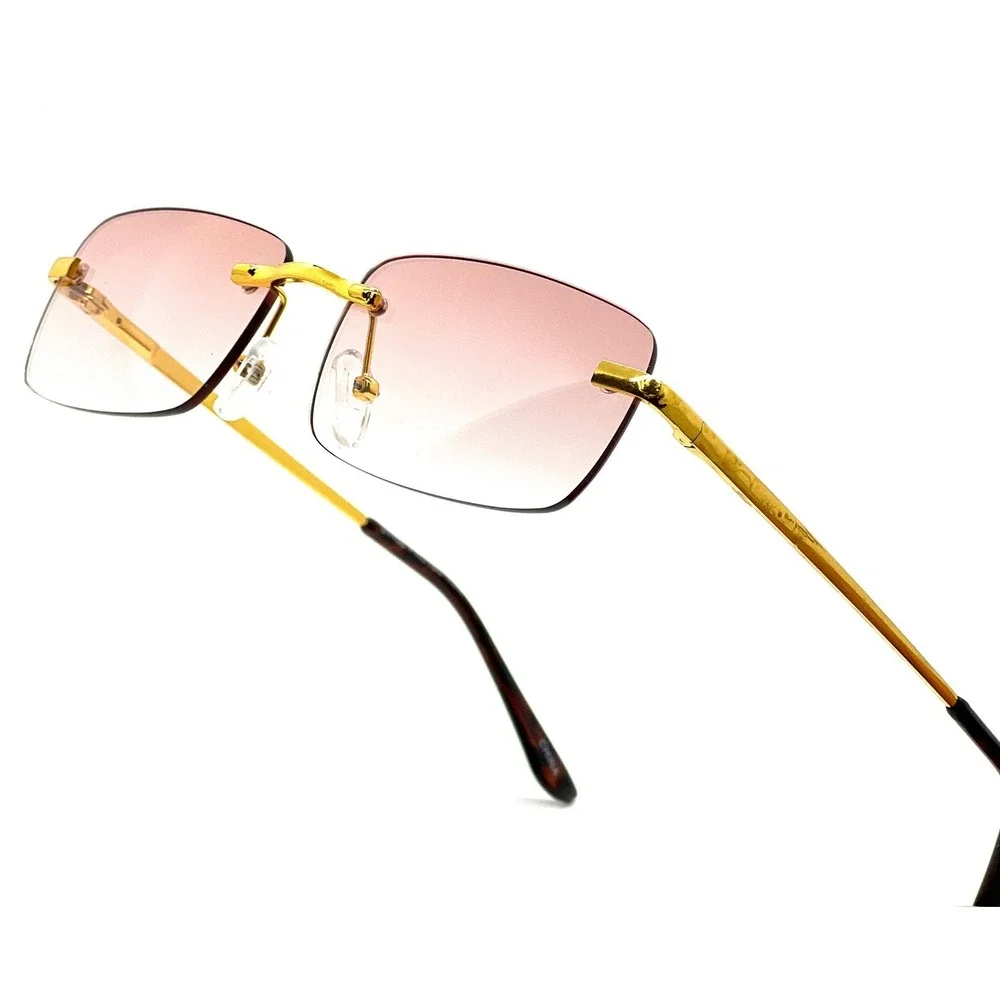Rimless Sunglasses Gold Frame Pink Lens UV400 Protection Fashion Shades Lentes‎